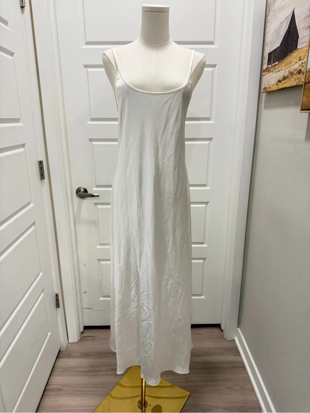 🔥Zara Elegant White Satin Backless Slip Maxi Dress